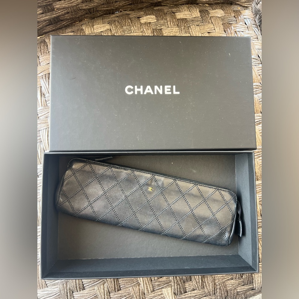 Chanel Quilted Black Pencil Case Vintage